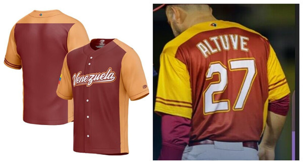 Men's Venezuela Baseball #27 Jos?? Altuve 2023 Burgundy World Baseball Classic Stitched Jersey